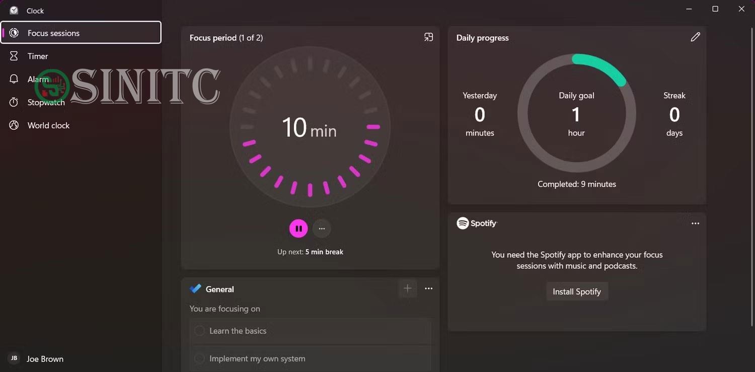 Widget Focus Session trên Windows 11