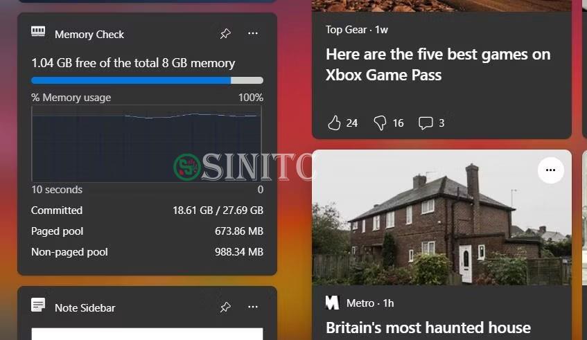 Widget Memory Check trên Windows 11