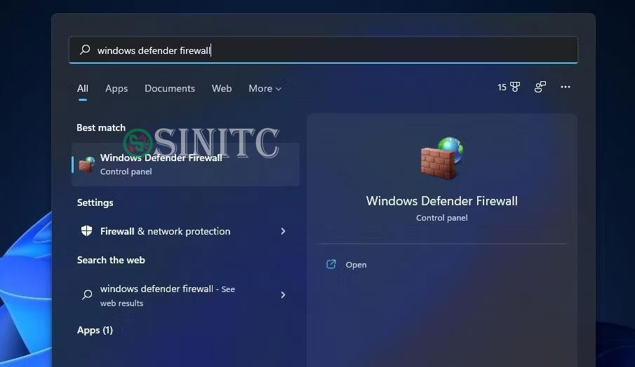 Tìm kiếm Windows Defender Firewall