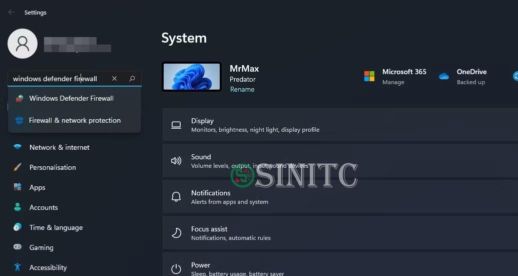 Tìm kiếm Windows Defender Firewall trong Settings