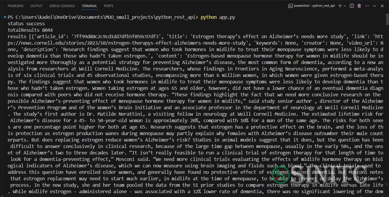 Phản hồi API tin tức (Python)