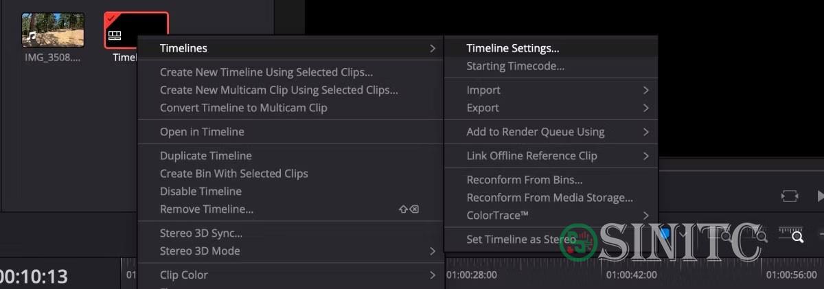 Tùy chọn Timelines trên DaVinci Resolve