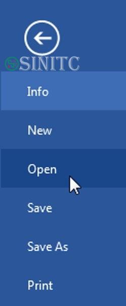 Điều hướng đến Backstage view, sau đó click chọn Open.