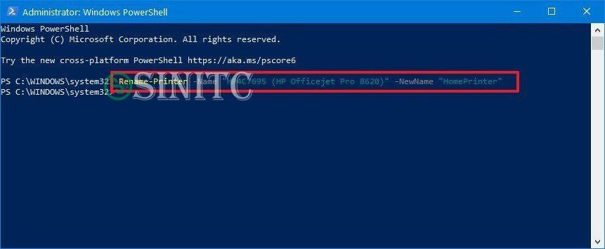 Lệnh đổi tên máy in trong PowerShell