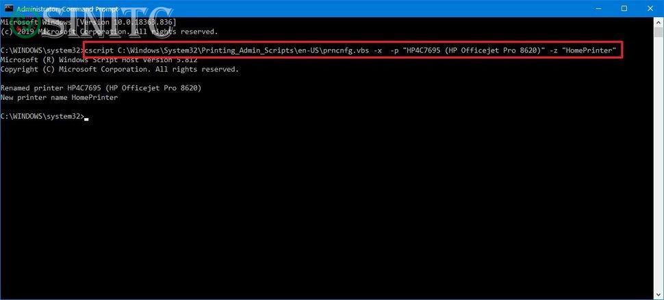 Lệnh CMD thay đổi tên máy in