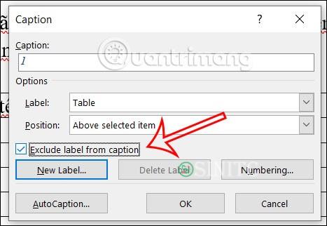 Chỉnh nhãn caption cho bảng Word