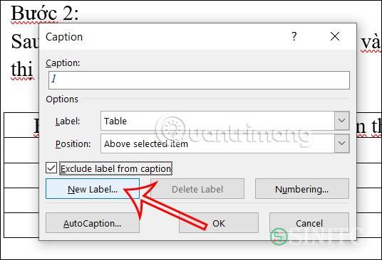 Tạo nhãn mới caption Word