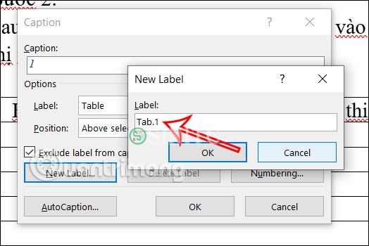 Nhập nhãn mới caption Word