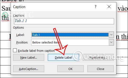 Xóa nhãn mới caption Word