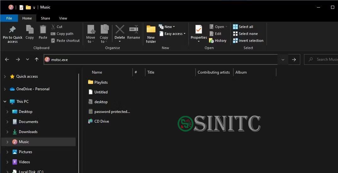 Tiến trình mstsc.exe được nhập vào thanh địa chỉ của File Explorer