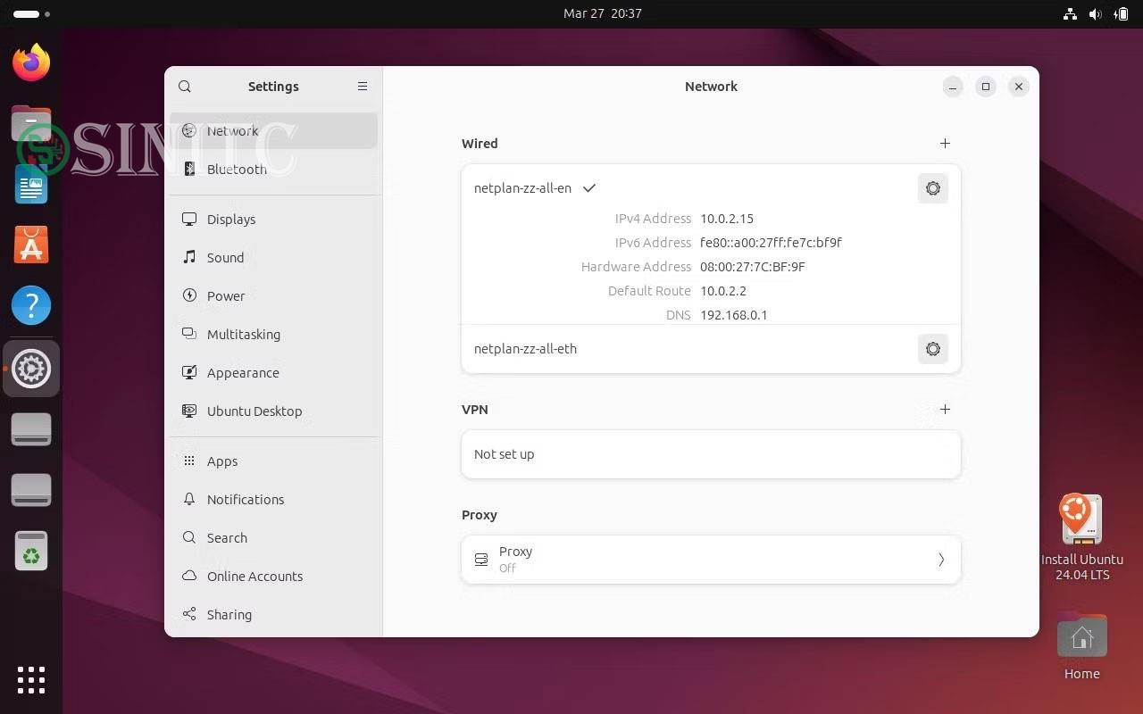 Menu Settings Ubuntu 24.04