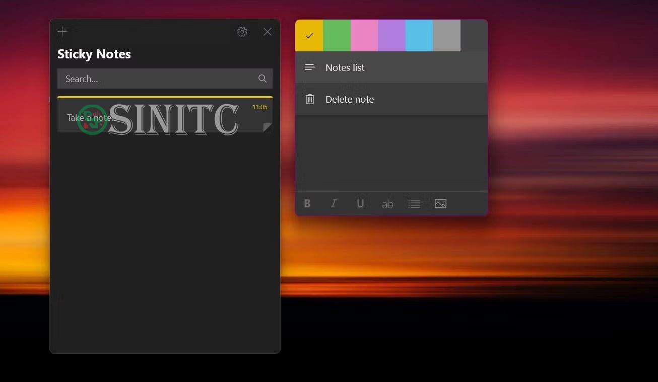 Danh sách ghi chú Sticky Notes Windows 11