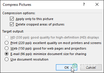 Các tùy chọn nén ảnh trong Word 2016