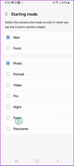 Chế độ chụp ảnh cho widget máy ảnh trên Samsung Galaxy