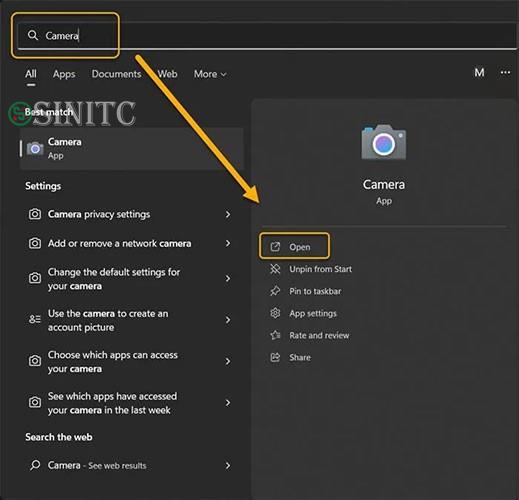 Mở ứng dụng Windows Camera