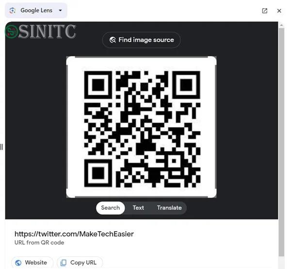 Kết quả của Google Lens cho mã QR hiển thị URL của nó và các chi tiết khác.