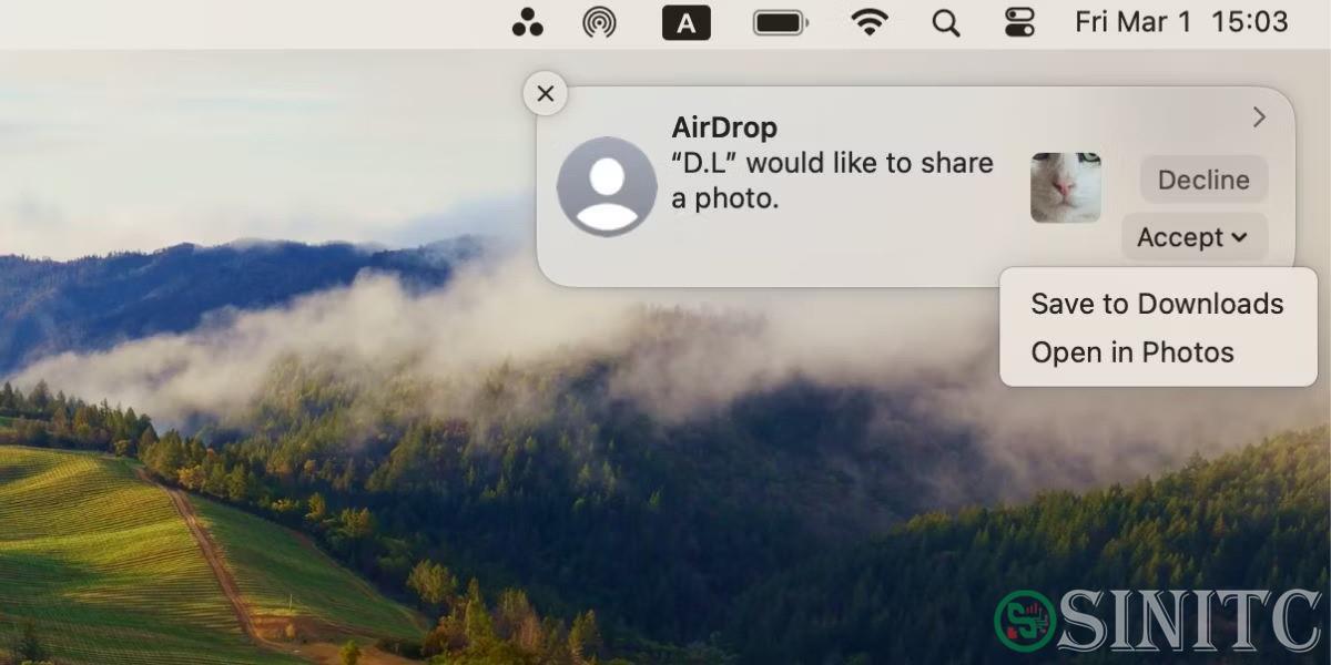 Thông báo AirDrop trên Mac hiển thị file đến