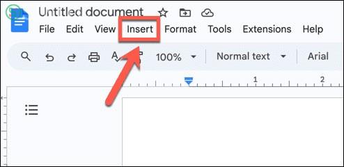 Menu Insert trong Google Docs