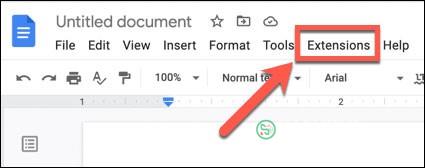 Menu Extensions của Google Docs