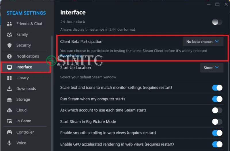 Vô hiệu hóa Steam beta client trong cài đặt Steam