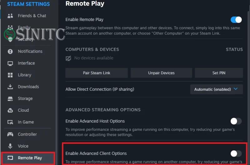 Bật Enable Advanced Client Options