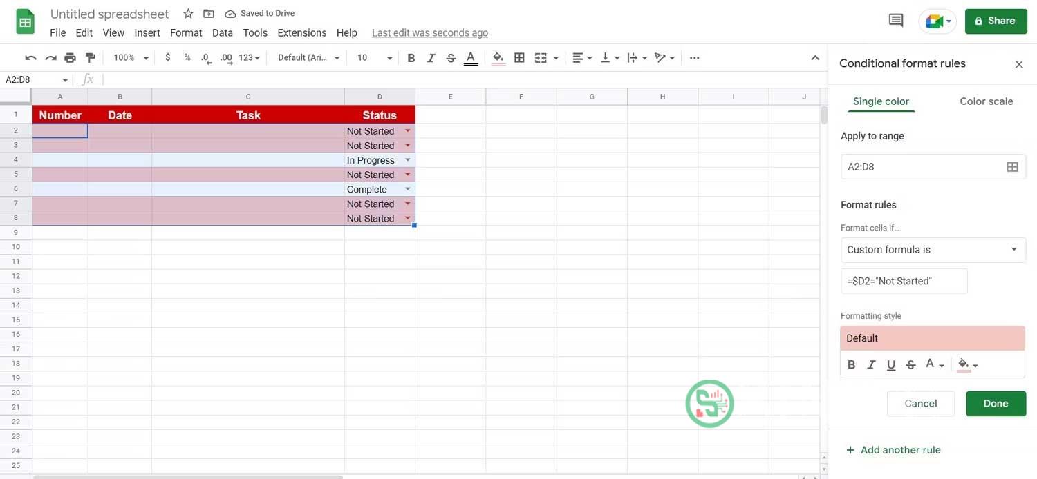 Dùng định dạng có điều kiện trong Google Sheets