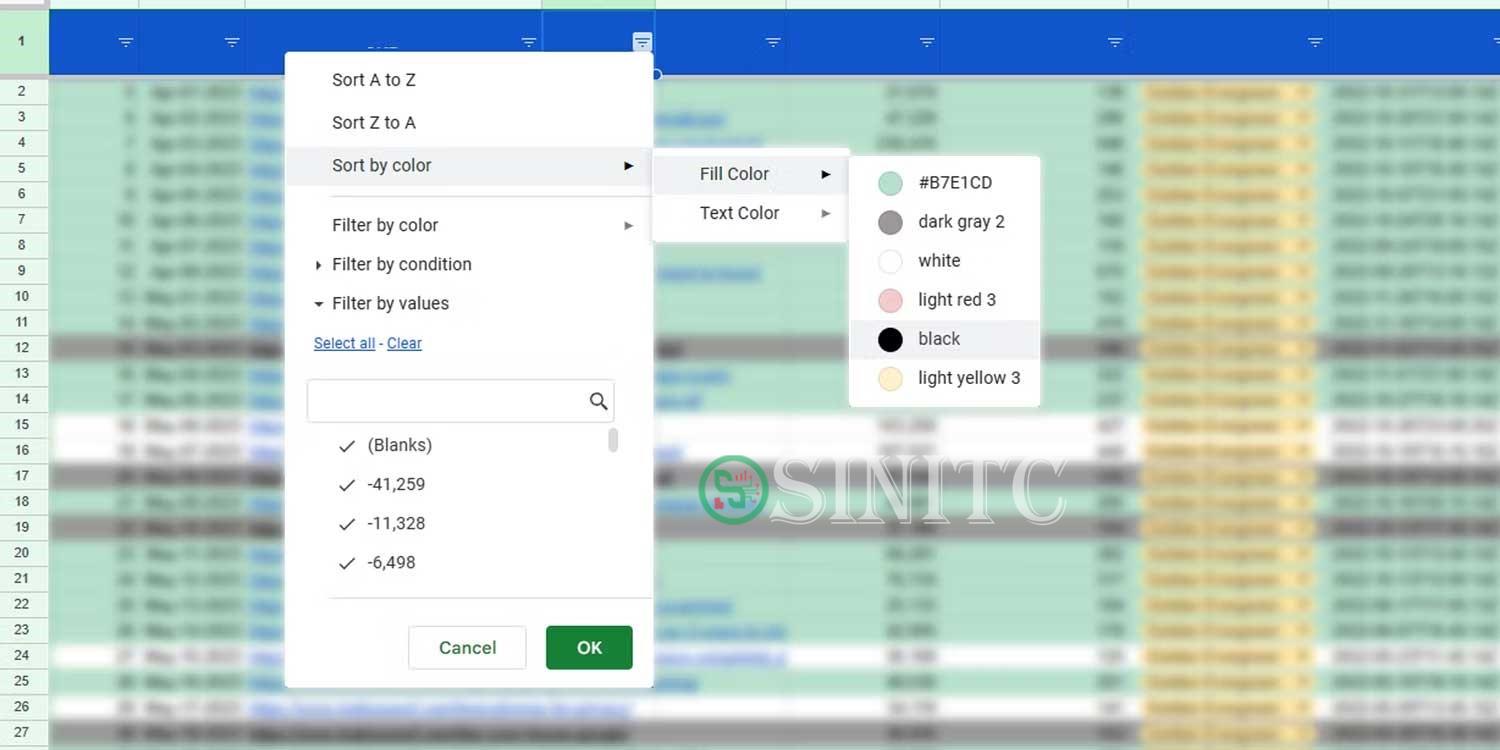 Bộ lọc trong Google Sheets