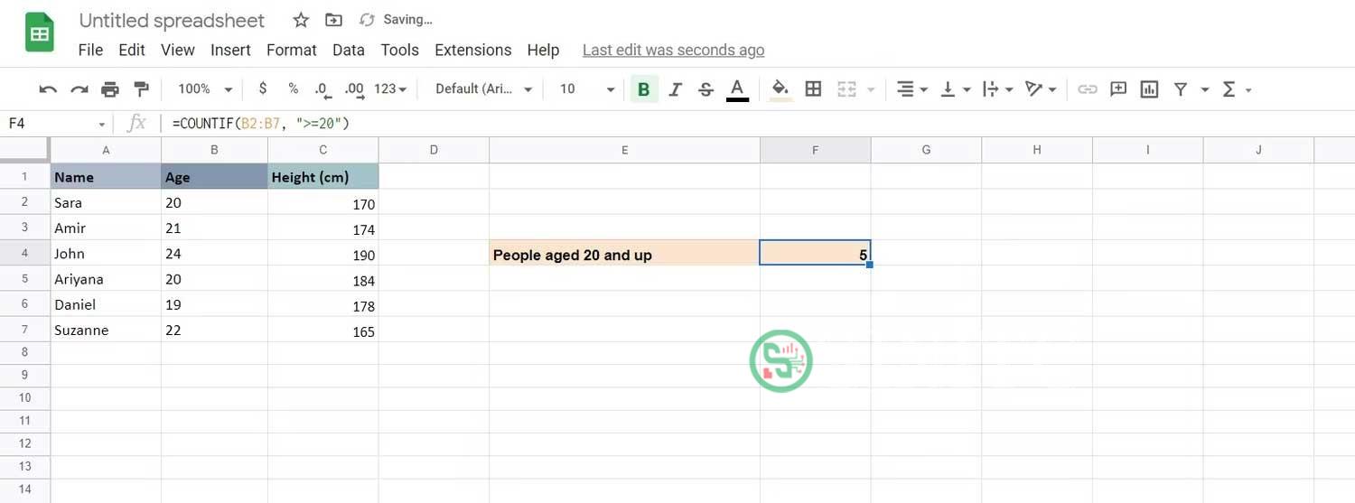 Sử dụng hàm COUNT trong Google Sheets