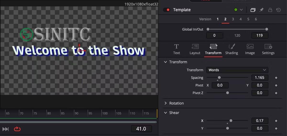 Tiêu đề Versions 2 đã được chỉnh sửa trên trang Fusion của Davinci Resolve