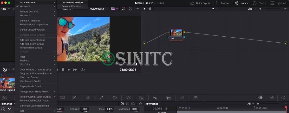 Tạo phiên bản mới trên trang Color của DaVinci Resolve