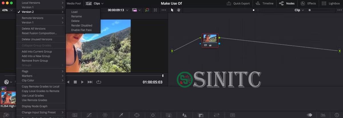 Luân phiên giữa các phiên bản trên trang Color của DaVinci Resolve