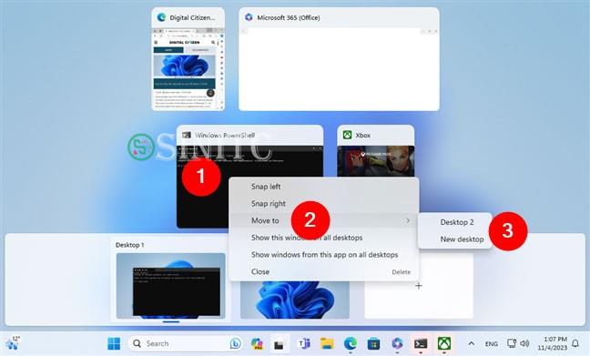 Di chuyển ứng dụng sang desktop ảo bằng menu ngữ cảnh