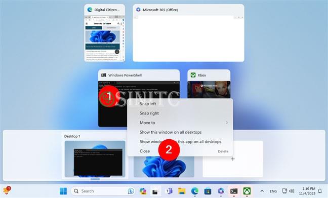 Cách đóng ứng dụng bằng menu ngữ cảnh Task View