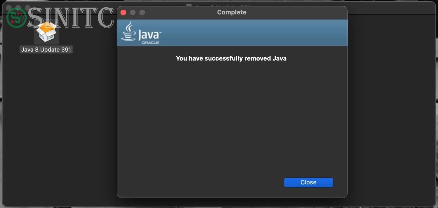 Thông báo đã xóa Java trong macOS