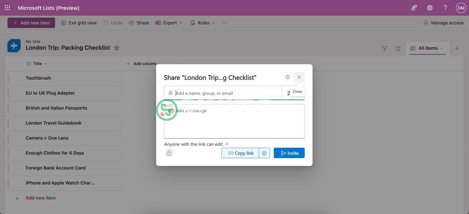 Chia sẻ danh sách của bạn trong Microsoft Lists với những người dùng khác