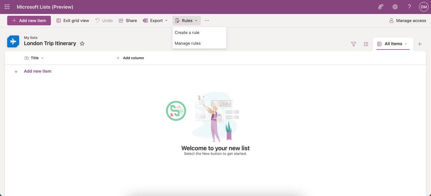 Tạo quy tắc trong Microsoft Lists từ đầu