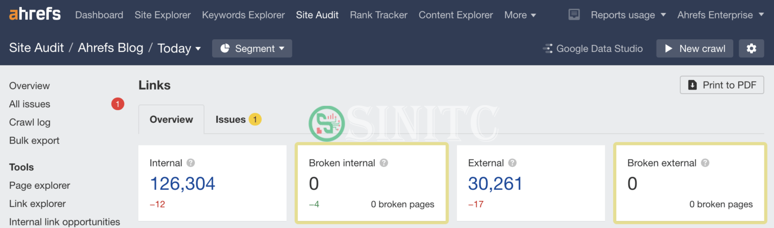 Tìm các liên kết bên trong và bên ngoài bị hỏng trong Site Audit của Ahrefs