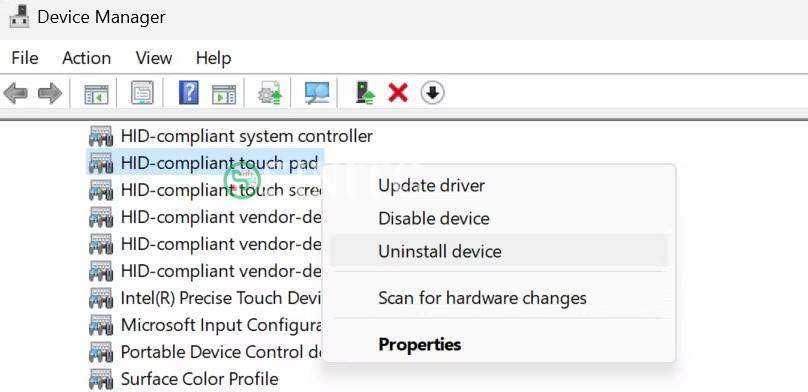 Gỡ cài đặt driver HID-Compliant Touchpad trong Windows Task Manager