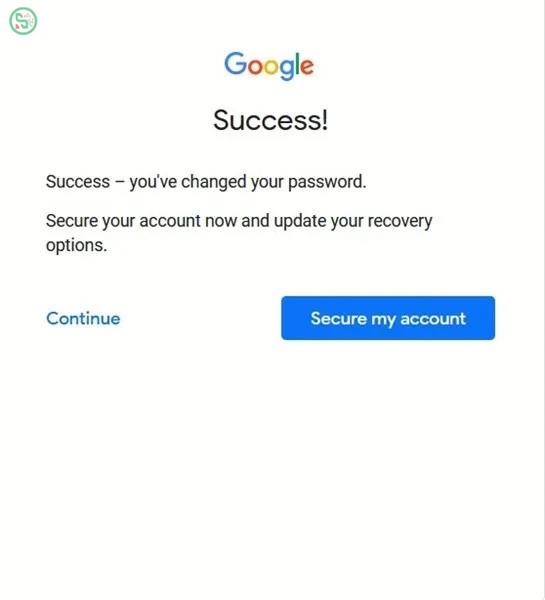 Thông báo khôi phục tài khoản Google/Gmail thành công.