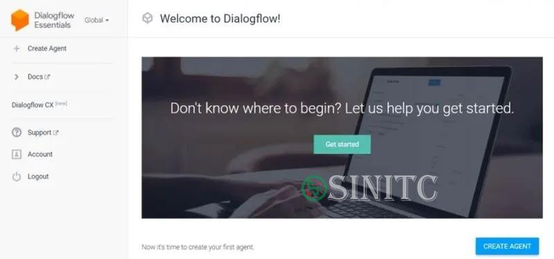 Tạo một agentn mới trong Dialogflow.