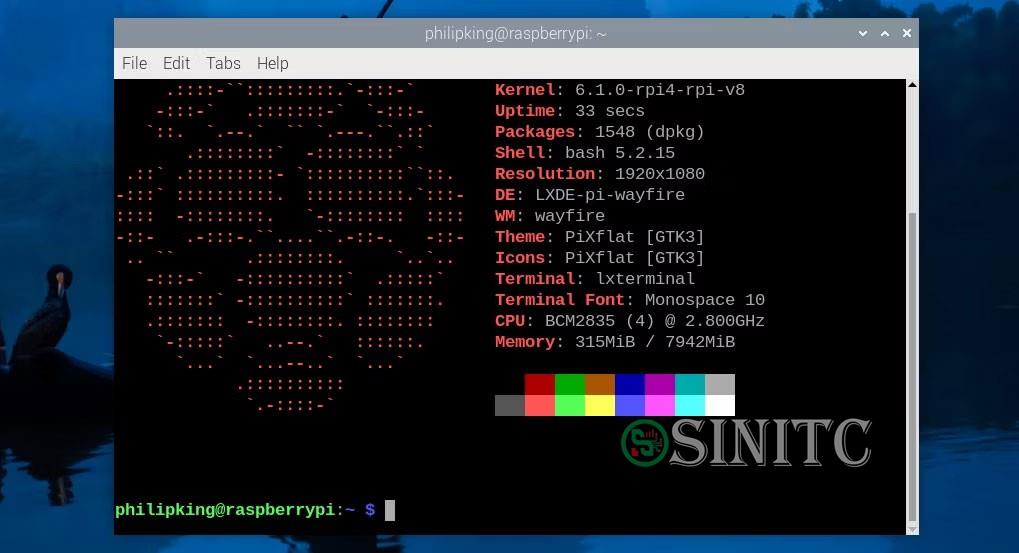 Chạy Neofetch trong terminal trên Raspberry Pi 5