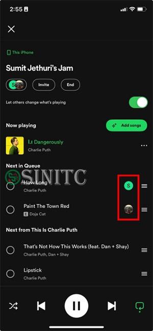 Thành viên thêm bài hát vào Jam Spotify