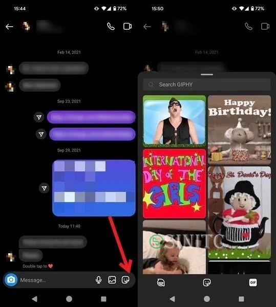 Nhấn vào biểu tượng sticker trong tin nhắn trực tiếp Instagram trên thiết bị di động.