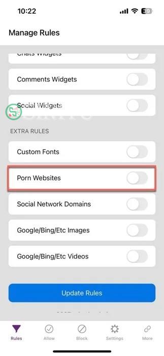 Tùy chọn chặn các trang web khiêu dâm