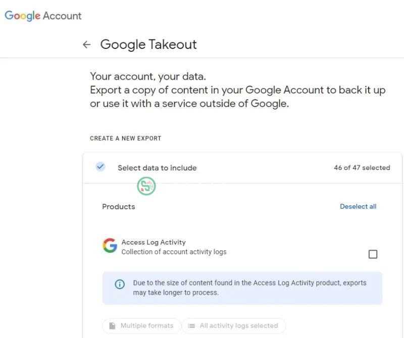 Chọn dữ liệu cần sao lưu bằng Google Takeout.