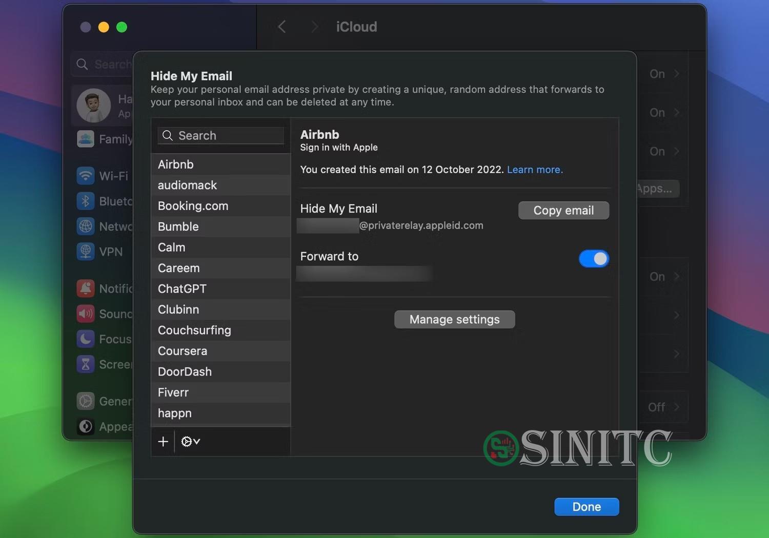 Hide My Email cho iCloud trong macOS