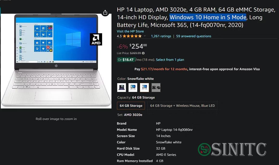 Laptop Windows 10 S Mode trên Amazon