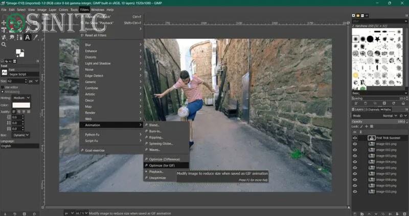 Tối ưu hóa GIF trong GIMP.