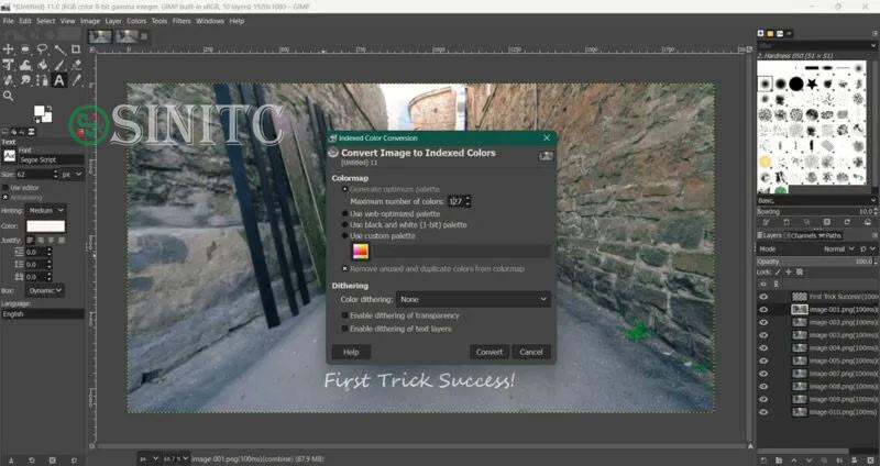 Chuyển đổi hình ảnh sang Indexed trong GIMP.