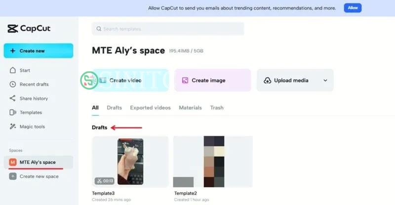 Truy xuất template Instagram đã tạo trước đó trong CapCut.